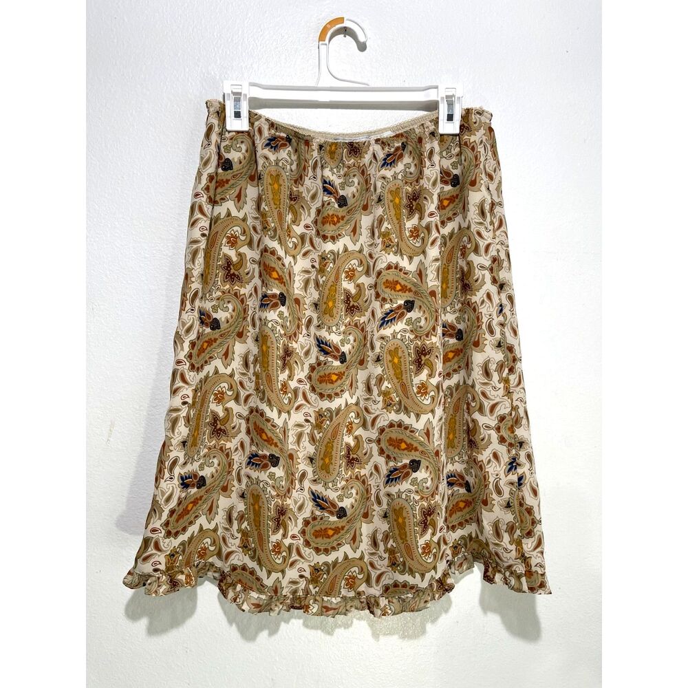Kathy Ireland skirt Y2K paisley ruffle peasant flare brawn romantic women L
